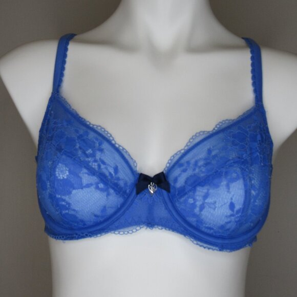 Victoria's Secret Blue Lace Body By Victoria Unlined Demi Bra 36B - Picture 1 of 9